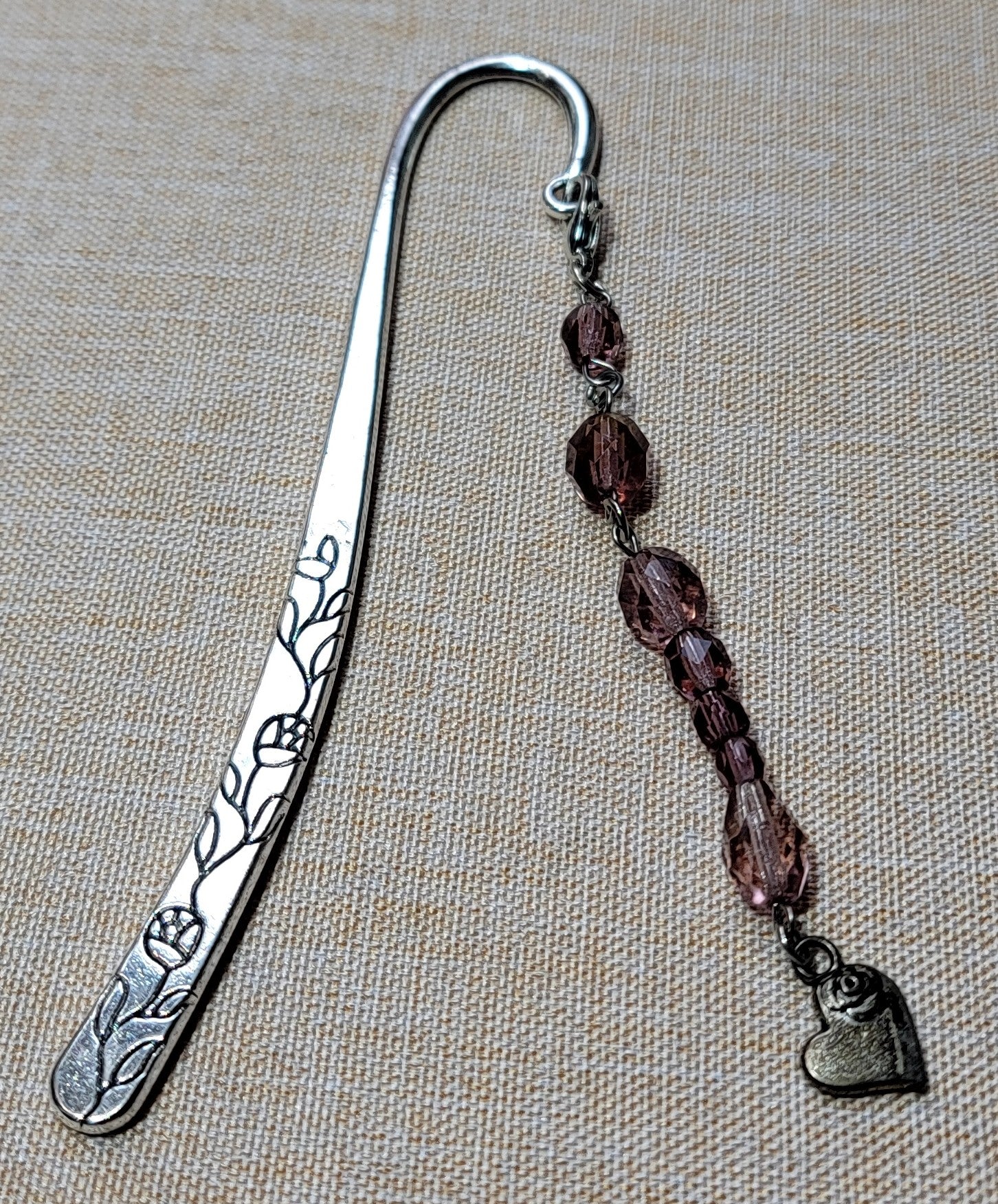 Bookmark with Heart - Pink & Purple Beads