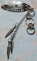 Handmade Feather Charm Hair Clip — Silver Filigree Clip with Chain & Feather Pendants
