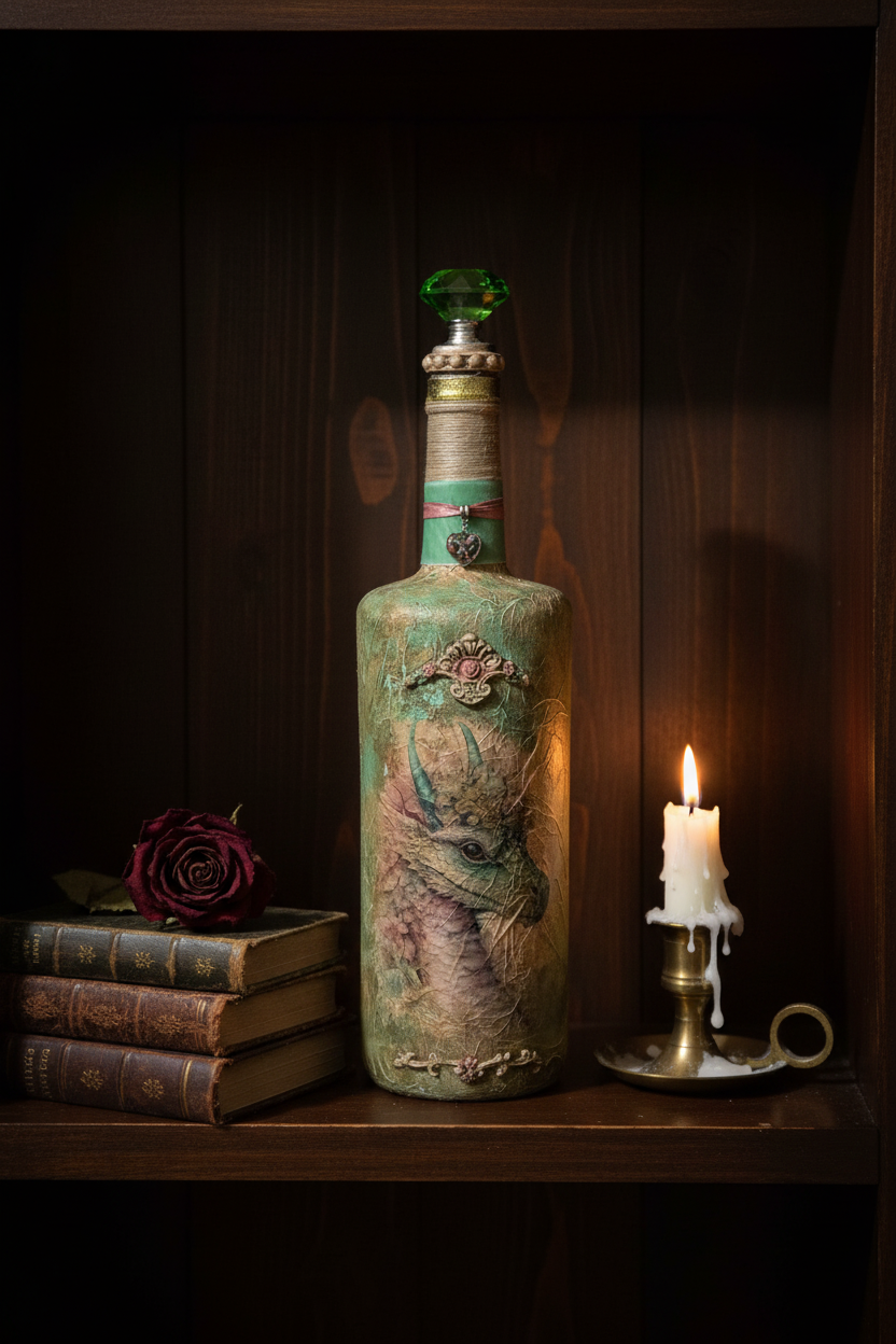 Enchanted Dragon Decoupage Bottle styled